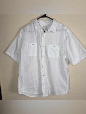 Alexander Julian White Short-Sleeve Button-Down Shirt Men’s XL Cotton Linen